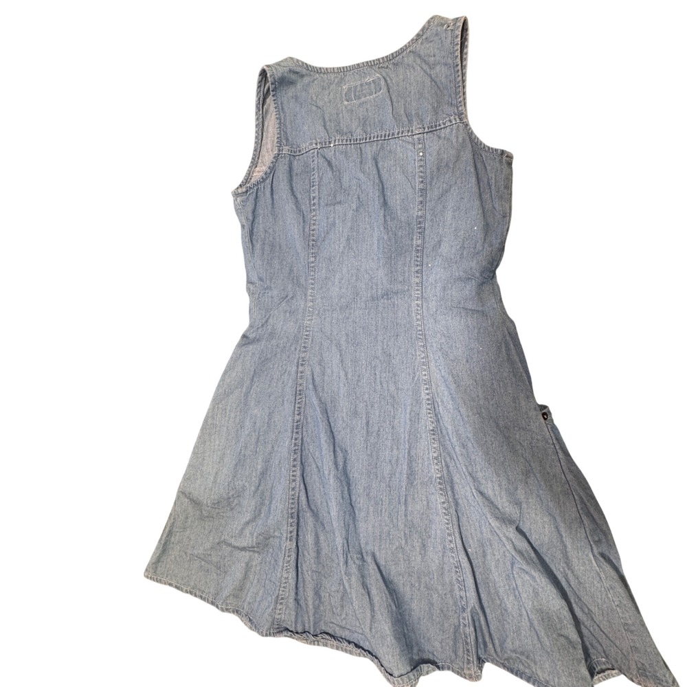 VTG Sostanza Denim Dress Women Size Medium Blue Sleeveless Button Front Indie - Picture 6 of 8